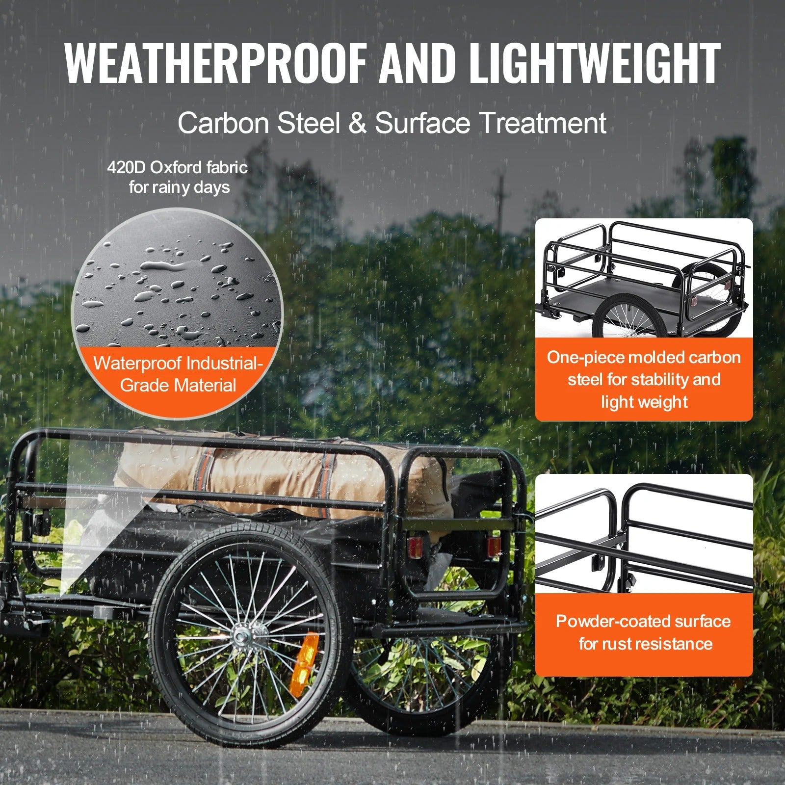 Birch Electric Bike Cargo Trailer Folding Storage 160 lbs Bike Trailer