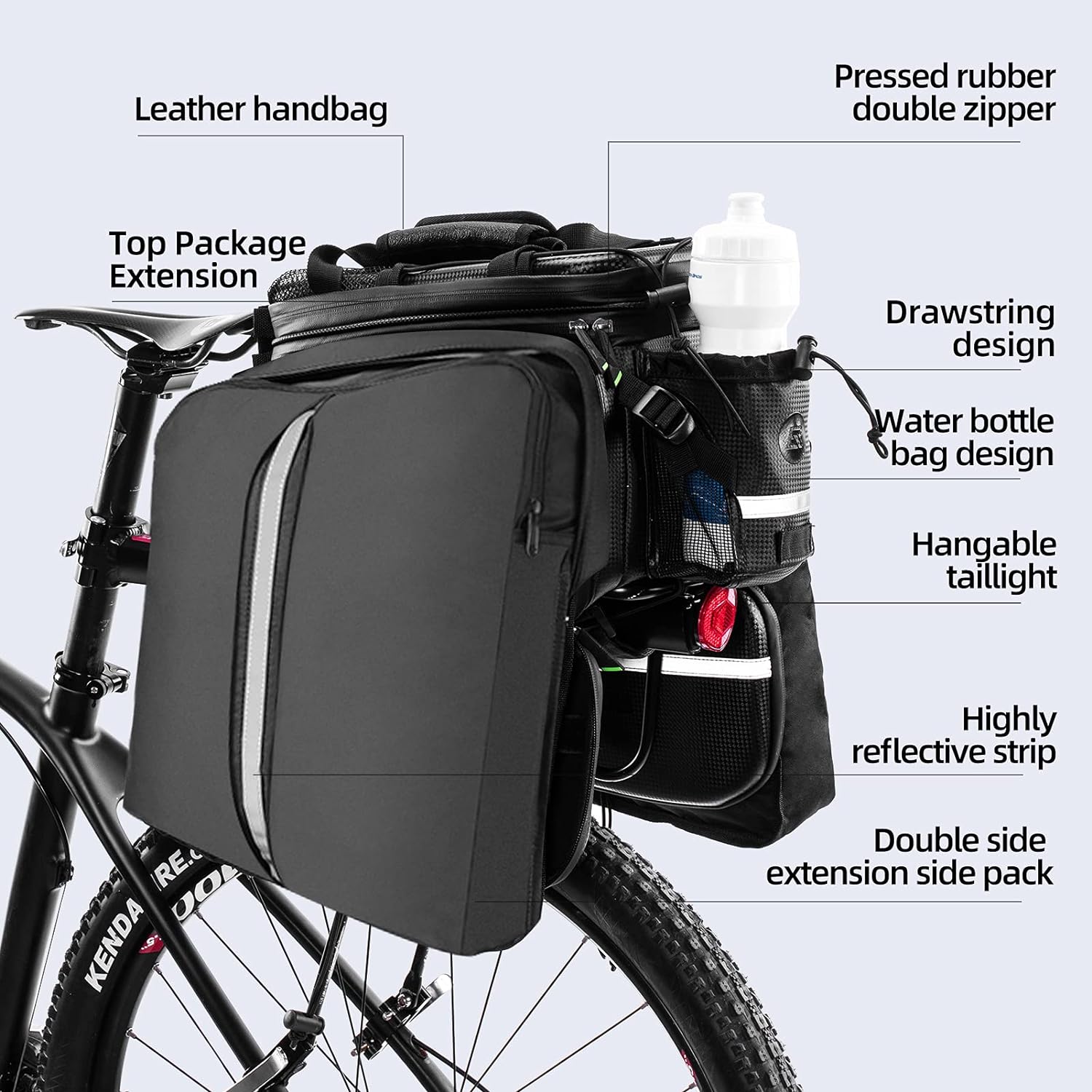ROCKBROS Bike Rack Bag Waterproof Carbon Leather Rear Seat Cargo Pack 34L