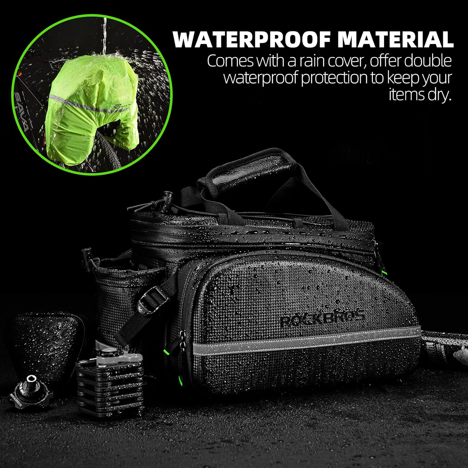 ROCKBROS Bike Rack Bag Waterproof Carbon Leather Rear Seat Cargo Pack 34L