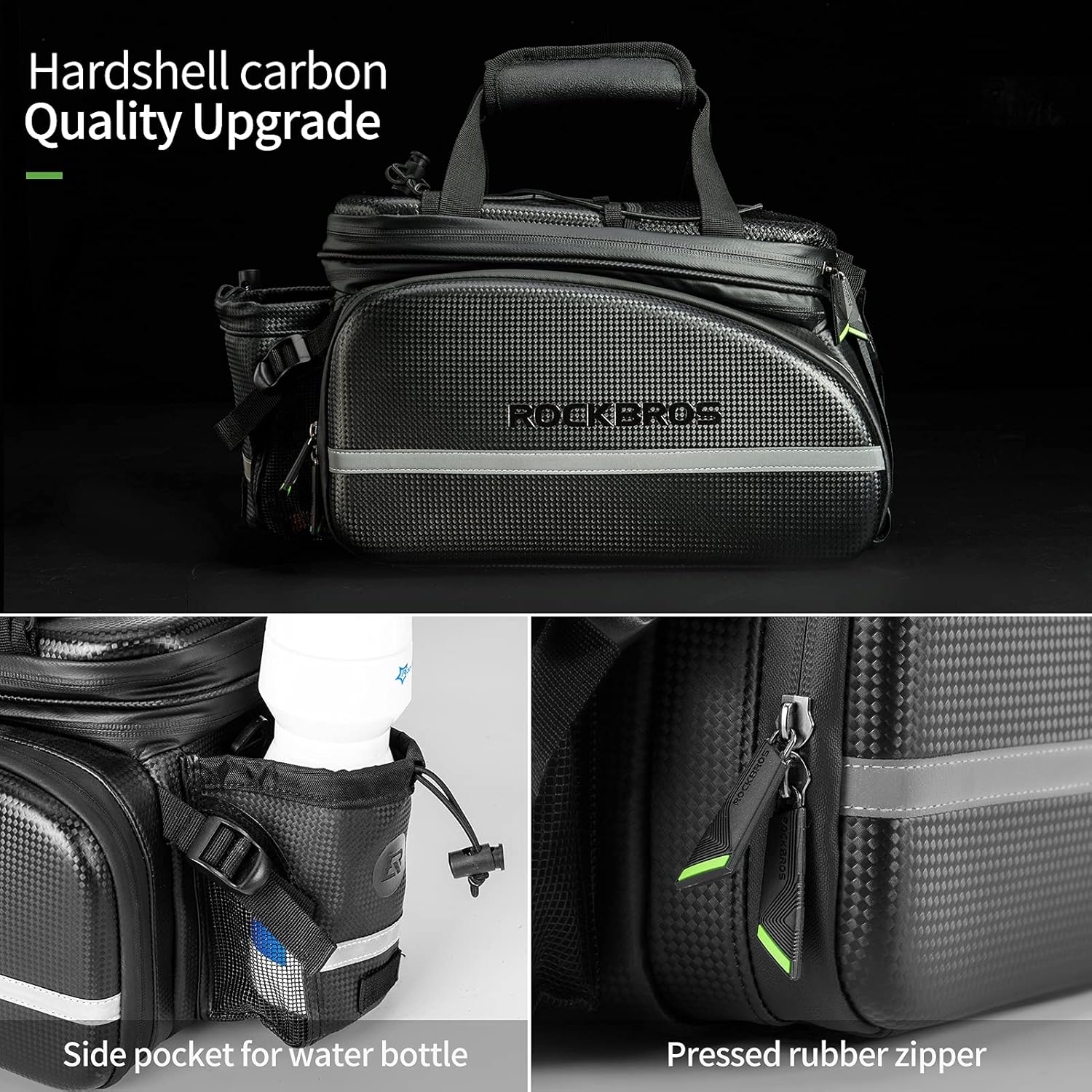 ROCKBROS Bike Rack Bag Waterproof Carbon Leather Rear Seat Cargo Pack 34L