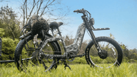 camo ebike with turkey on the back in a grass field