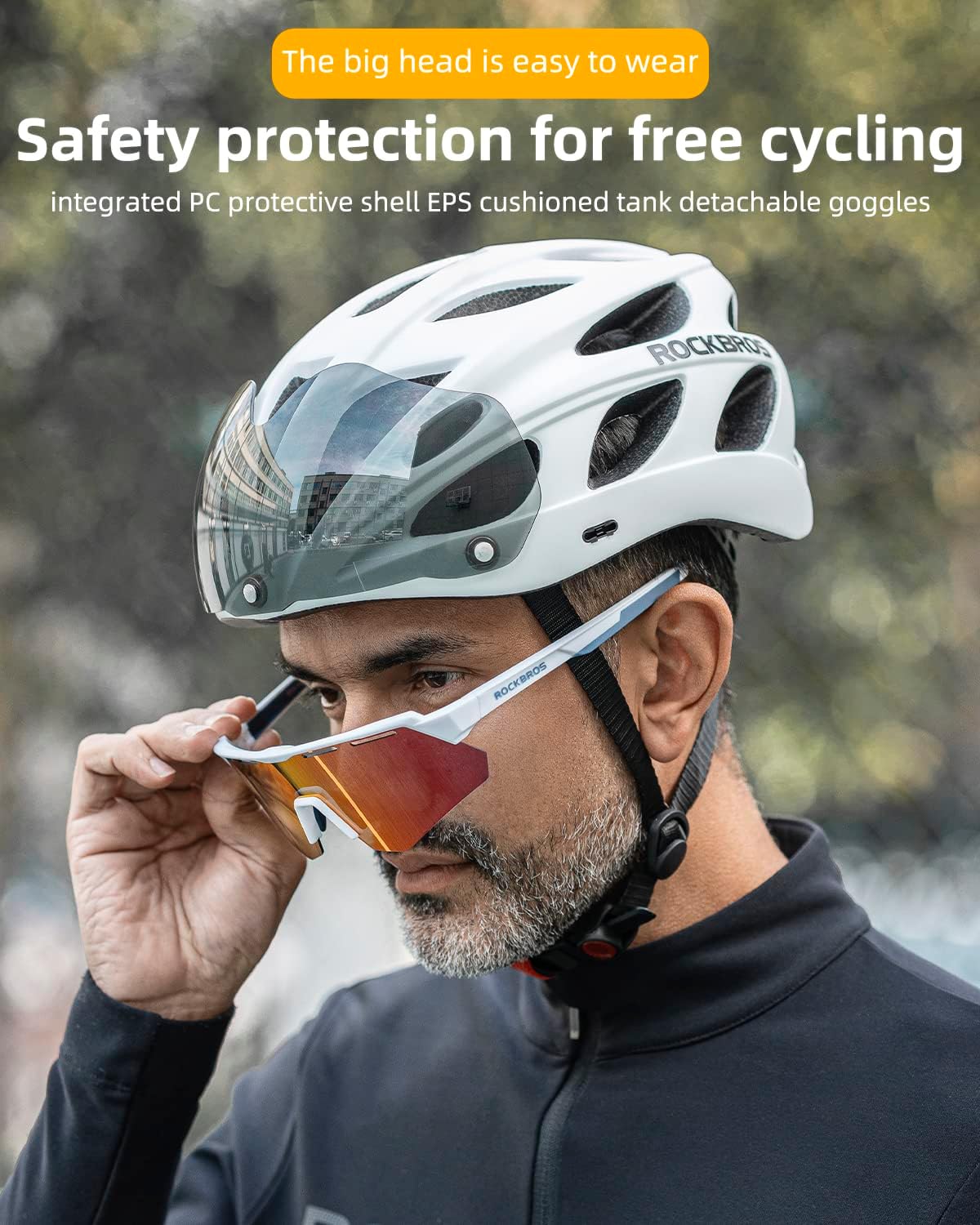 ROCKBROS Lightweight Cycling Helmet with Removable Goggles  Sun Visor