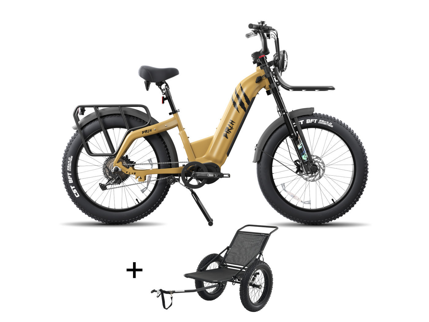 Birch Direwolf Mid-Drive Hunting eBike Gear Trailer Set Desert Tan