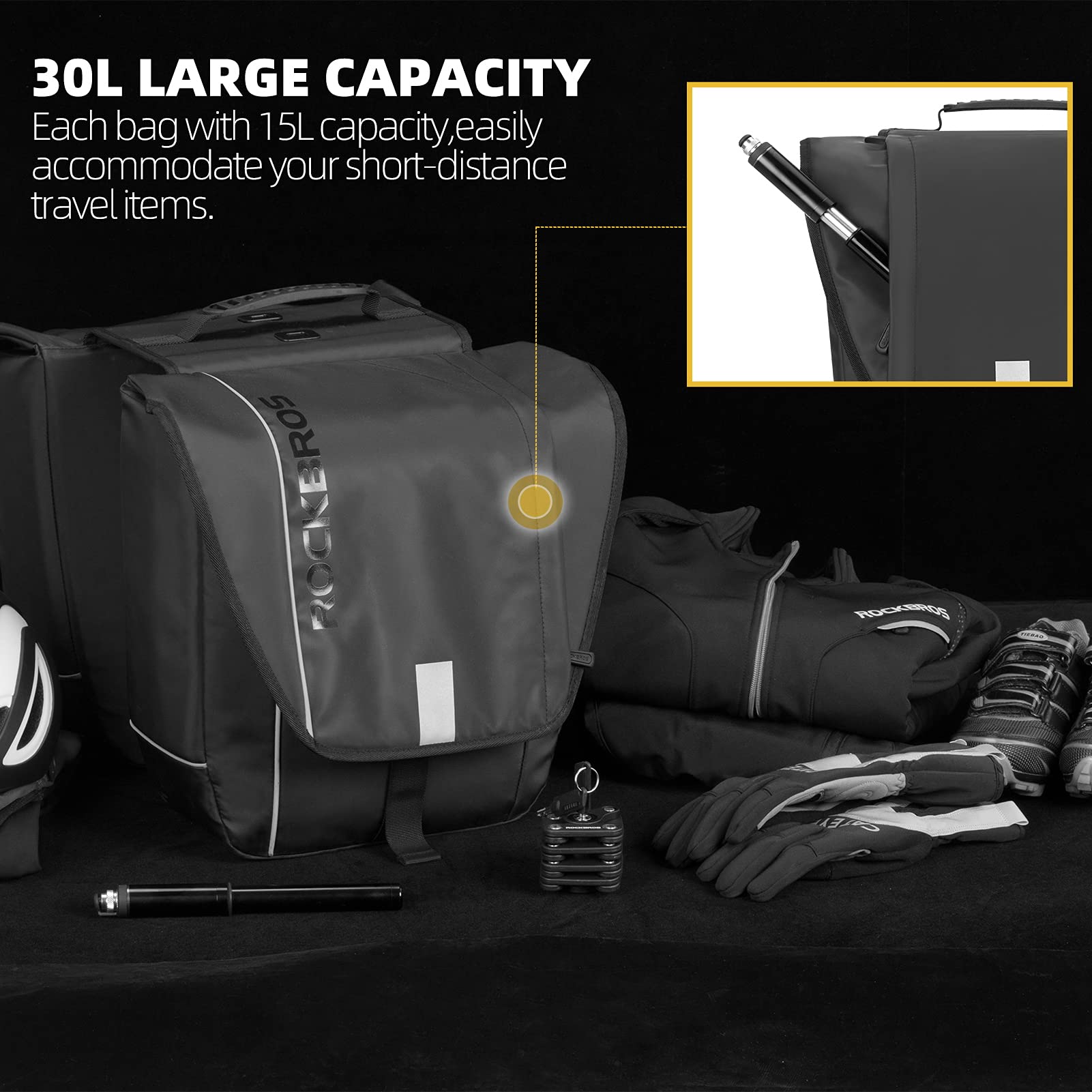 ROCKBROS 30L Bike Rear Rack Panniers Bags for Bicycles Waterproof